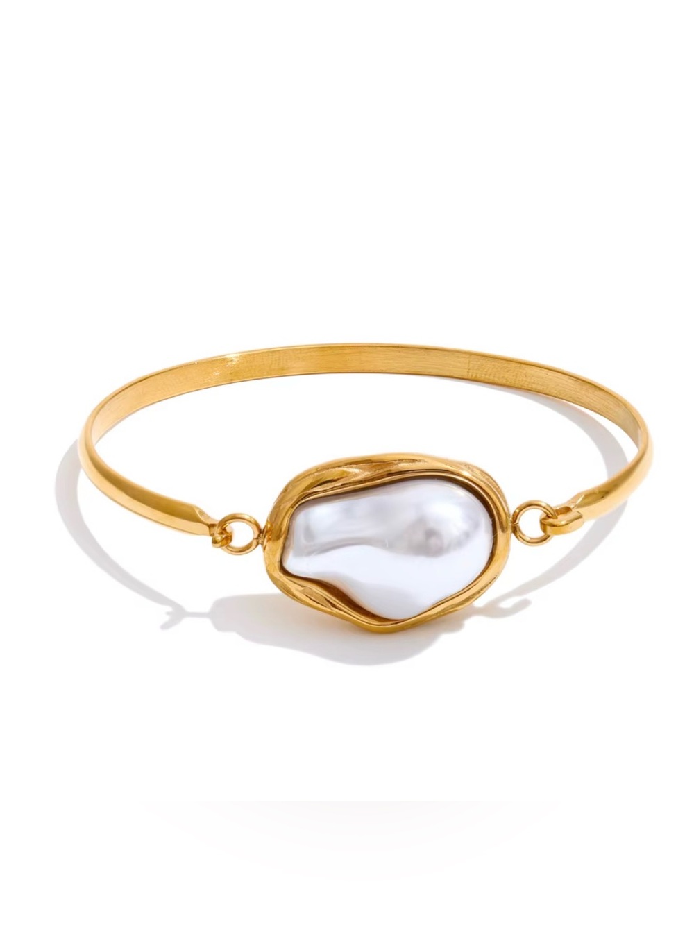 Gold-Plated Stainless Steel Pearl Accent Bangle Bracelet